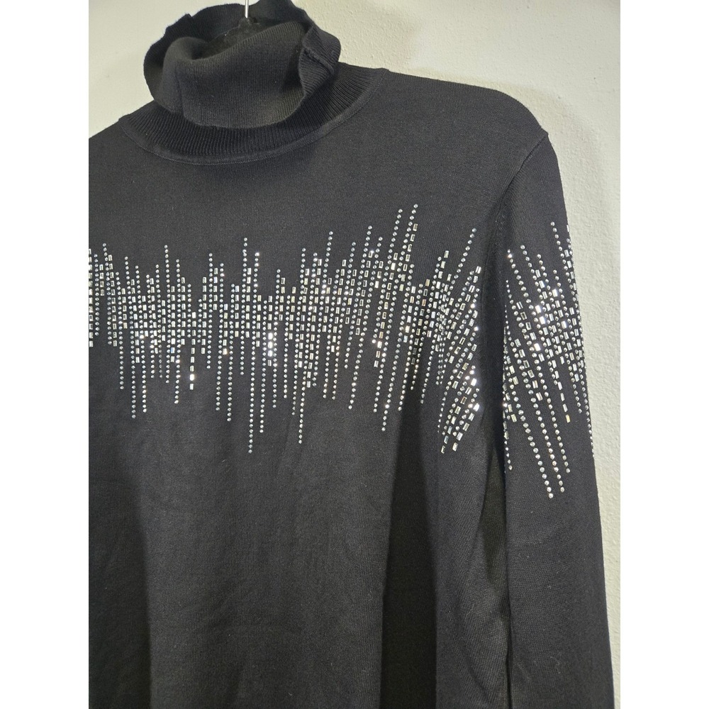 Jaclyn Smith Rhinestone Embellished Black Turtleneck Holiday Sweater 1X